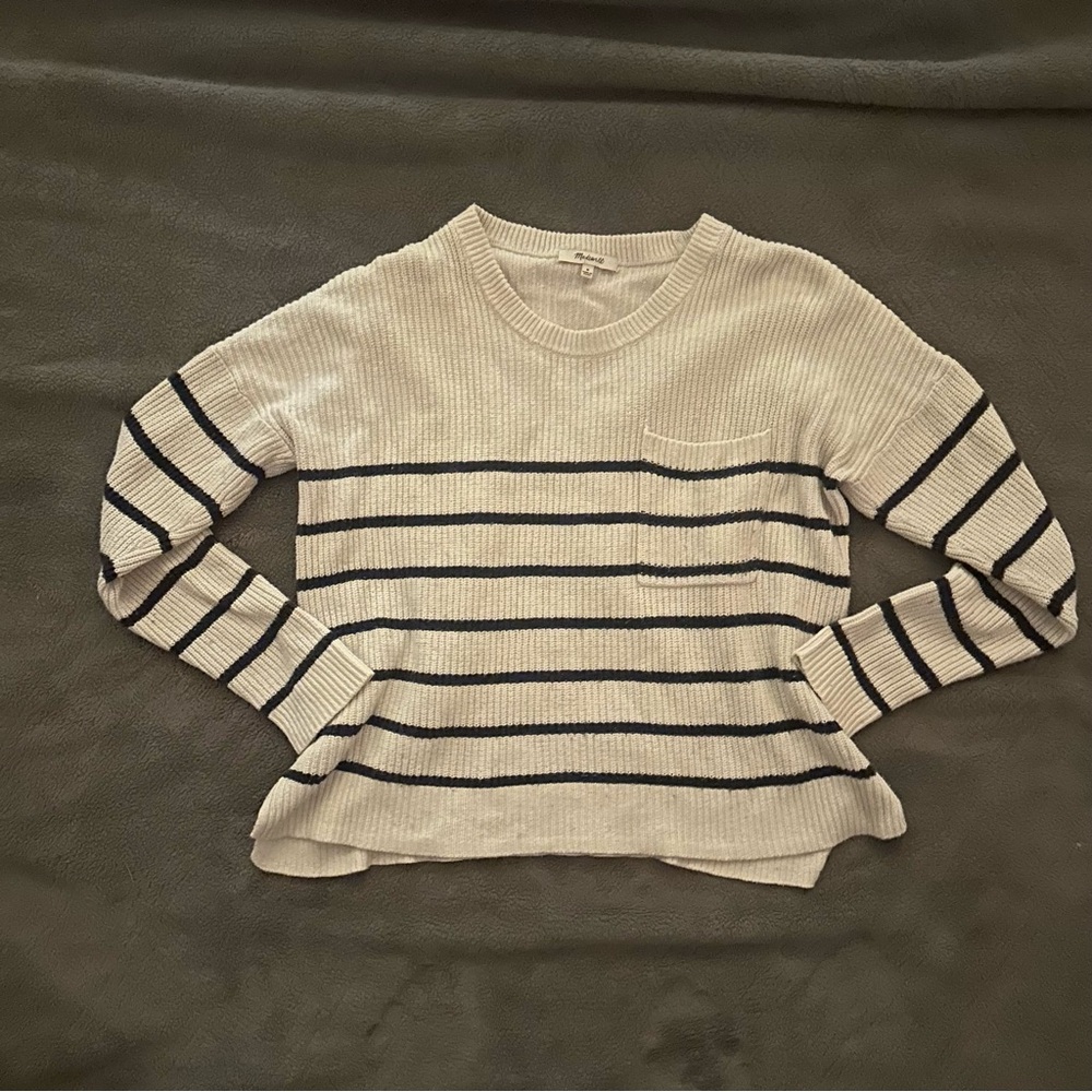 Madewell Cream and Blue Striped Sweater